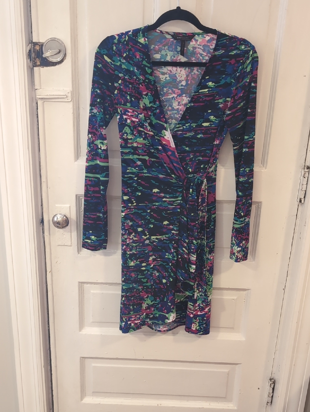 BCBGMaxAzria Navy Multicolor  Wrap Dress